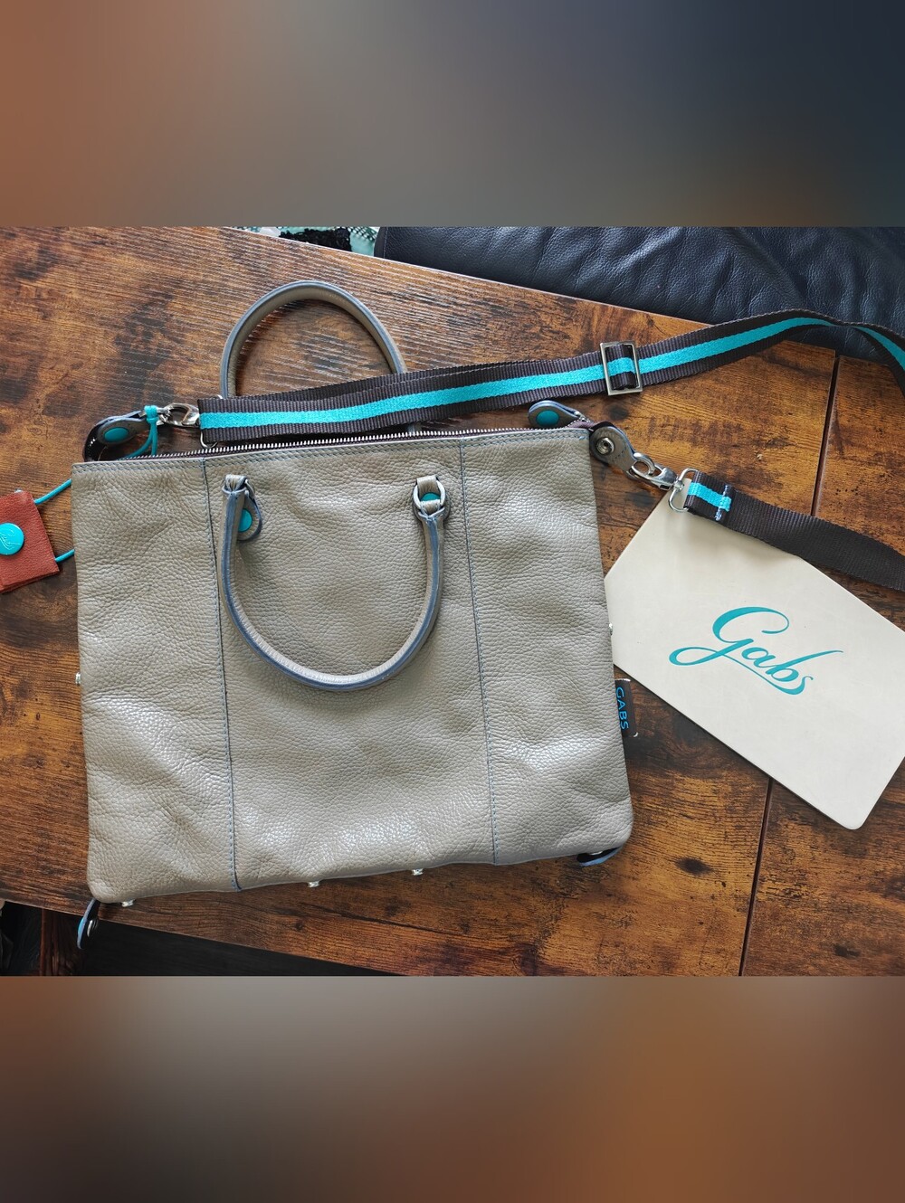 Taupe Leather Convertible Bag Gabs G3 Pebbled 14 X 12"